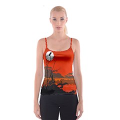 Tropical Birds Orange Sunset Landscape Spaghetti Strap Top by WaltCurleeArt