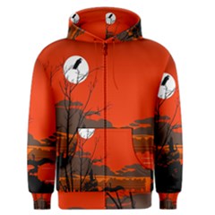 Tropical Birds Orange Sunset Landscape Men s Zipper Hoodie by WaltCurleeArt