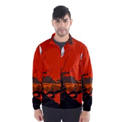 Tropical Birds Orange Sunset Landscape Wind Breaker (men)