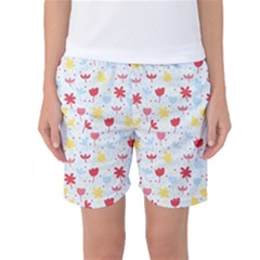 Seamless Colorful Flowers Pattern Women s Basketball Shorts