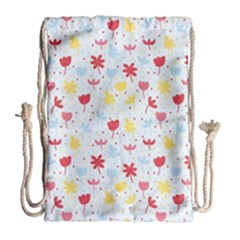 Seamless Colorful Flowers Pattern Drawstring Bag (large)