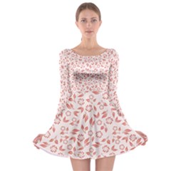 Red Seamless Floral Pattern Long Sleeve Skater Dress