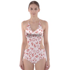 Red Seamless Floral Pattern Cut-out One Piece Swimsuit