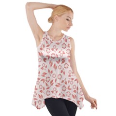 Red Seamless Floral Pattern Side Drop Tank Tunic