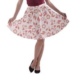 Red Seamless Floral Pattern A-line Skater Skirt