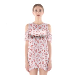 Red Seamless Floral Pattern Cutout Shoulder Dress