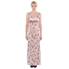 Red Seamless Floral Pattern Maxi Thigh Split Dress