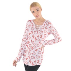 Red Seamless Floral Pattern Women s Tie Up Tee