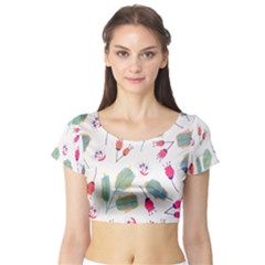 Hand Drawn Flowers Background Short Sleeve Crop Top (tight Fit)