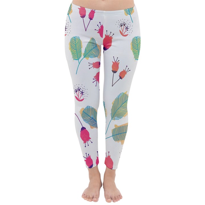 Hand Drawn Flowers Background Winter Leggings 