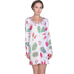 Hand Drawn Flowers Background Long Sleeve Nightdress