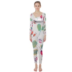 Hand Drawn Flowers Background Long Sleeve Catsuit