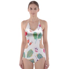 Hand Drawn Flowers Background Cut-out One Piece Swimsuit