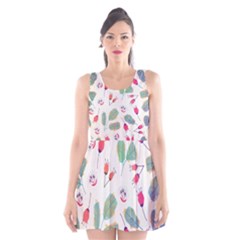 Hand Drawn Flowers Background Scoop Neck Skater Dress