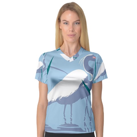 Egret Women s V-neck Sport Mesh Tee by WaltCurleeArt