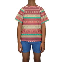 Hand Drawn Ethnic Shapes Pattern Kid s Short Sleeve Swimwear