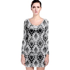 Hand Painted Black Ethnic Pattern Long Sleeve Bodycon Dress