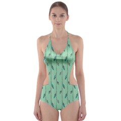 Seamless Lines And Feathers Pattern Cut-out One Piece Swimsuit