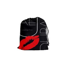 Greetings From Dubai  Red Lipstick Kiss Black Postcard Uae United Arab Emirates Drawstring Pouches (small)  by yoursparklingshop