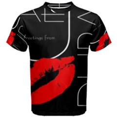 Greetings From Dubai  Red Lipstick Kiss Black Postcard Uae United Arab Emirates Men s Cotton Tee by yoursparklingshop