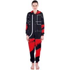 Greetings From Dubai  Red Lipstick Kiss Black Postcard Uae United Arab Emirates Hooded Jumpsuit (ladies)  by yoursparklingshop