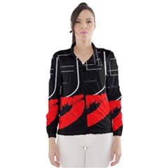 Greetings From Dubai  Red Lipstick Kiss Black Postcard Uae United Arab Emirates Wind Breaker (women) by yoursparklingshop