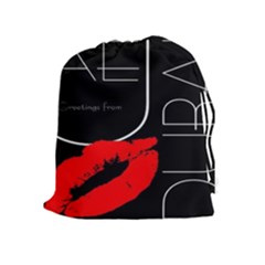 Greetings From Dubai  Red Lipstick Kiss Black Postcard Uae United Arab Emirates Drawstring Pouches (extra Large) by yoursparklingshop