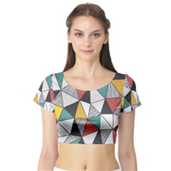 Colorful Geometric Triangles Pattern  Short Sleeve Crop Top (tight Fit) by TastefulDesigns