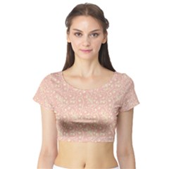 Girly Pink Leaves And Swirls Ornamental Background Short Sleeve Crop Top (tight Fit) by TastefulDesigns