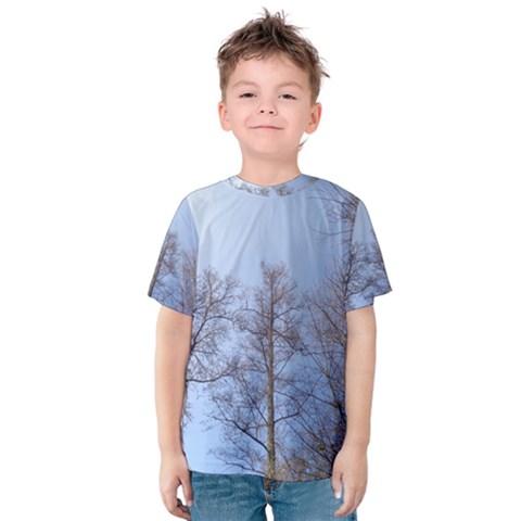 Natural Brown Blue, Large Trees In Sky Kid s Cotton Tee by yoursparklingshop