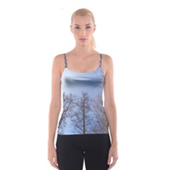 Natural Brown Blue, Large Trees In Sky Spaghetti Strap Top by yoursparklingshop