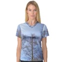 Natural Brown Blue, Large Trees in Sky Women s V-Neck Sport Mesh Tee View1