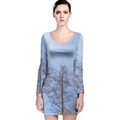 Natural Brown Blue, Large Trees In Sky Long Sleeve Velvet Bodycon Dress by yoursparklingshop