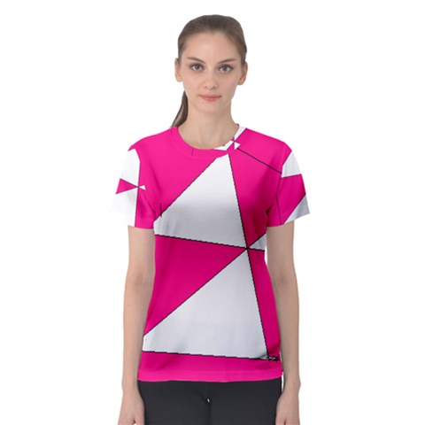 Funny Hot Pink White Geometric Triangles Kids Art Women s Sport Mesh Tee by yoursparklingshop