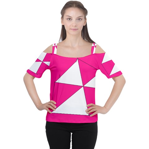 Funny Hot Pink White Geometric Triangles Kids Art Women s Cutout Shoulder Tee by yoursparklingshop