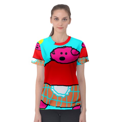 Funny Pig In Summer Red Blue Pink Kids Art Women s Sport Mesh Tee by yoursparklingshop