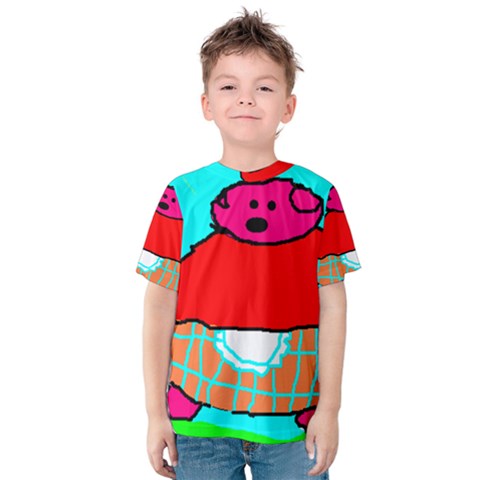 Funny Pig In Summer Red Blue Pink Kids Art Kid s Cotton Tee by yoursparklingshop