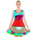 Funny Pig in Summer Red Blue Pink Kids Art V-Neck Sleeveless Skater Dress View1