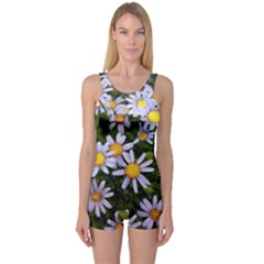 Yellow White Daisy Flowers One Piece Boyleg Swimsuit