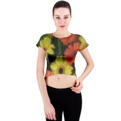 Orange Yellow Flowers Crew Neck Crop Top