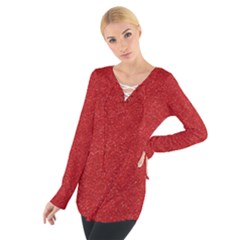 Festive Red Glitter Texture Women s Tie Up Tee by yoursparklingshop