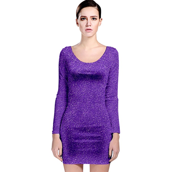 Festive Purple Glitter Texture Long Sleeve Bodycon Dress