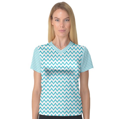 Blue White Chevron Women s V-neck Sport Mesh Tee by yoursparklingshop