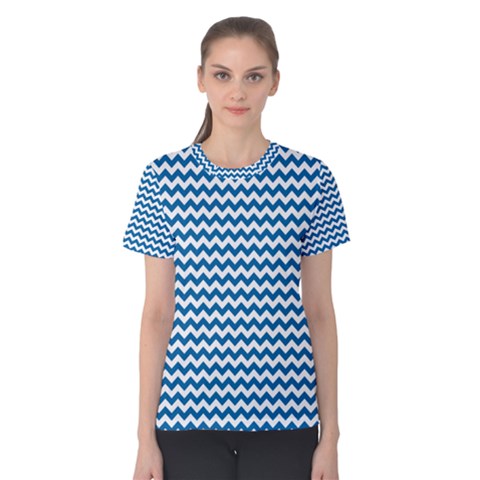 Dark Blue White Chevron  Women s Cotton Tee by yoursparklingshop