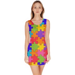 Funny Colorful Puzzle Pieces Sleeveless Bodycon Dress by yoursparklingshop