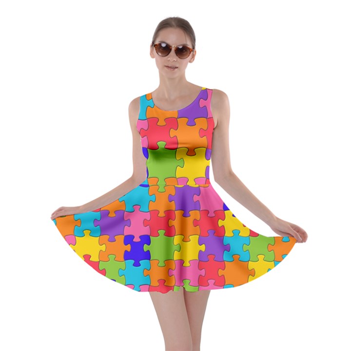 Funny Colorful Puzzle Pieces Skater Dress