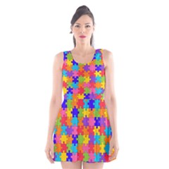 Funny Colorful Puzzle Pieces Scoop Neck Skater Dress by yoursparklingshop