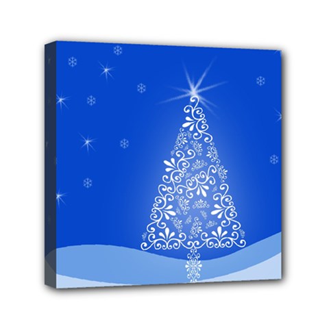 Blue White Christmas Tree Mini Canvas 6  X 6  by yoursparklingshop