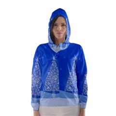 Blue White Christmas Tree Hooded Wind Breaker (women) by yoursparklingshop