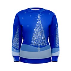 Blue White Christmas Tree Women s Sweatshirt by yoursparklingshop